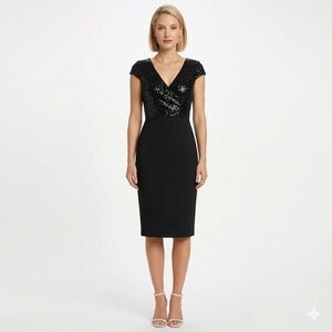 Dress the Population Jaleah Sequin V-Neck Cap Sleeve Sheath Dress S Cocktail